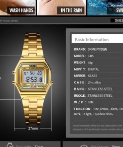 SKMEI Fashion Ladies Stainless Steel Alarm Date Backlight Casual Waterproof Digital Watch for Women 1415 - Image 2