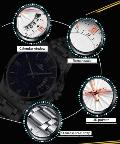 FOURRON Quartz Business Watch For Men with Luminous Calendar Roman Numerals Dial Stainless Steel Strap - Image 5
