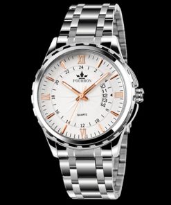 FOURRON Quartz Business Watch For Men with Luminous Calendar Roman Numerals Dial Stainless Steel Strap - Image 4